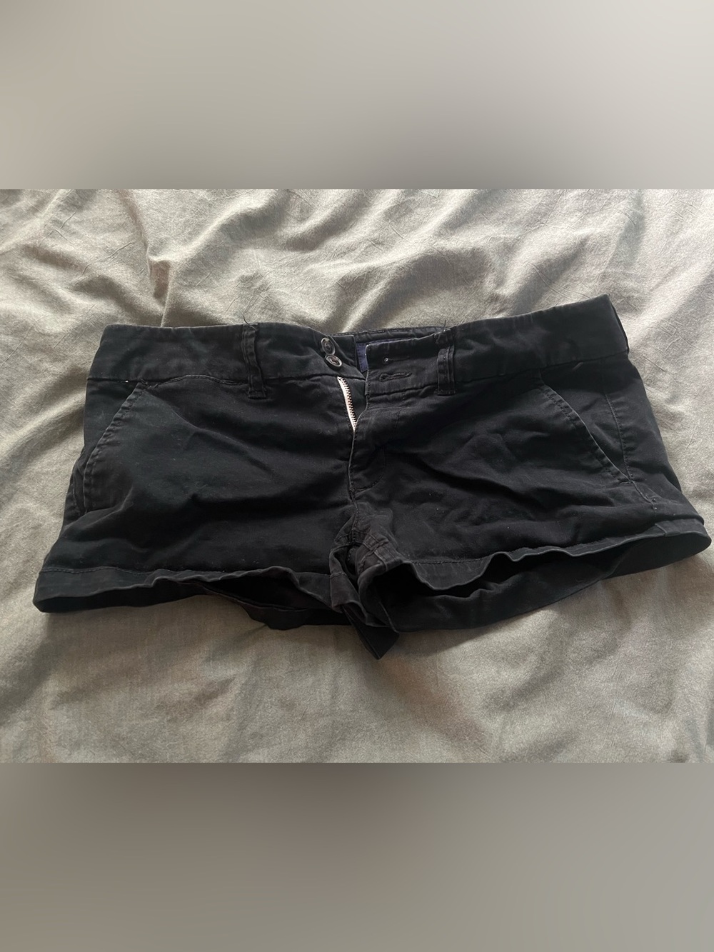 American Eagle Outfitters Ultra Low Rise Black Front-Button Shorts